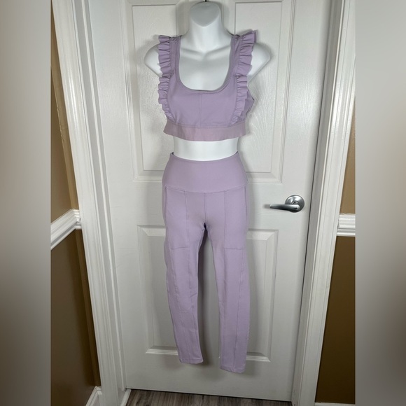 Free People Ruffle Me Up Yoga Leggings Set Top- Medium Bottoms-XS Lavender - Picture 14 of 15